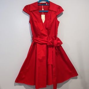 Grace Karin NEW Sz Small Red Full Circle Swing Type Wrap Dress